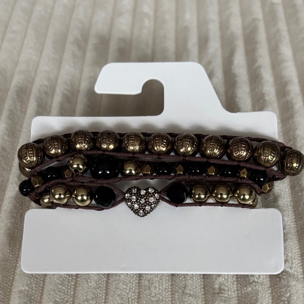 Bethany Mota Multi-Strand Brown Wrap Bracelet with Gold and Black Beads
